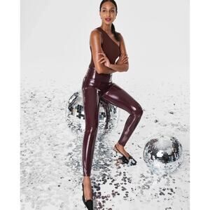NEW Spanx Leggings Womens Size XL - TALL Ruby Red Faux Patent Leather Skinny NWT